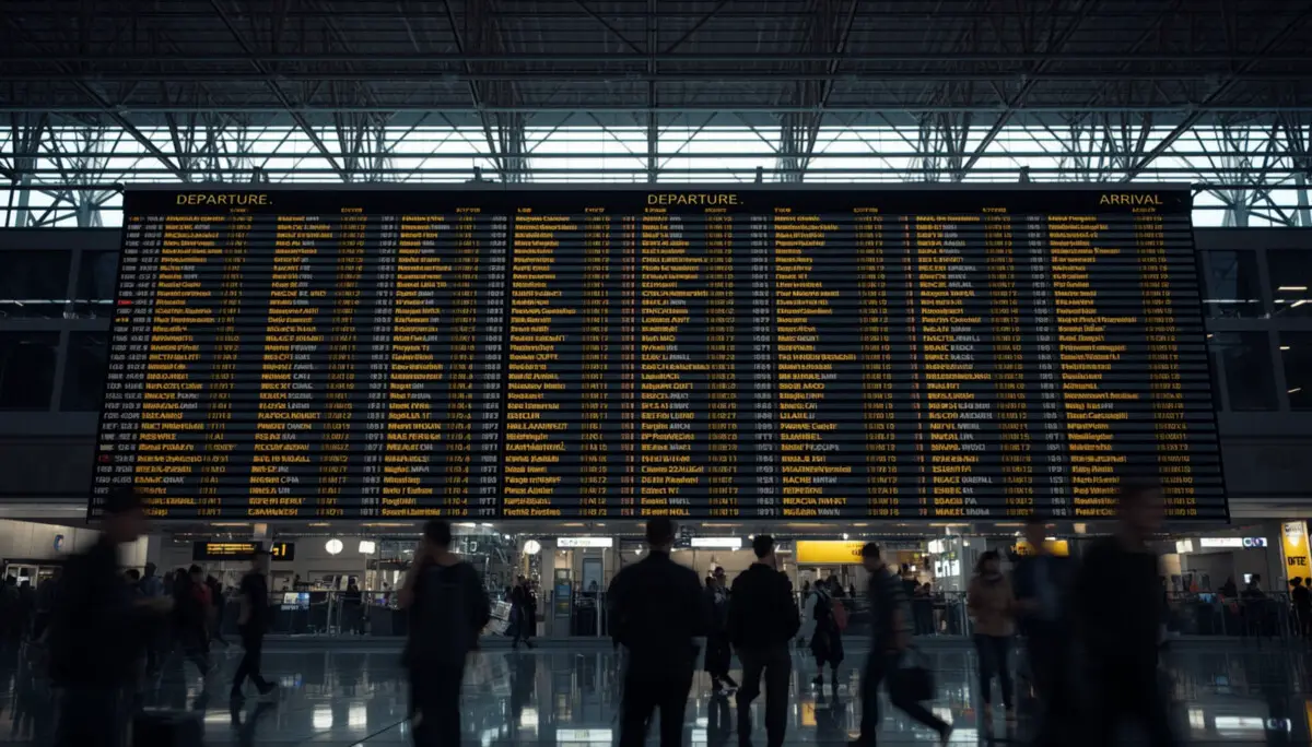 공항 내 비행기 비행편에 대한 정보가 담긴 전광판